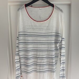 Margaret O'Leary Linen Blend Striped Ballet Neck Top - Large